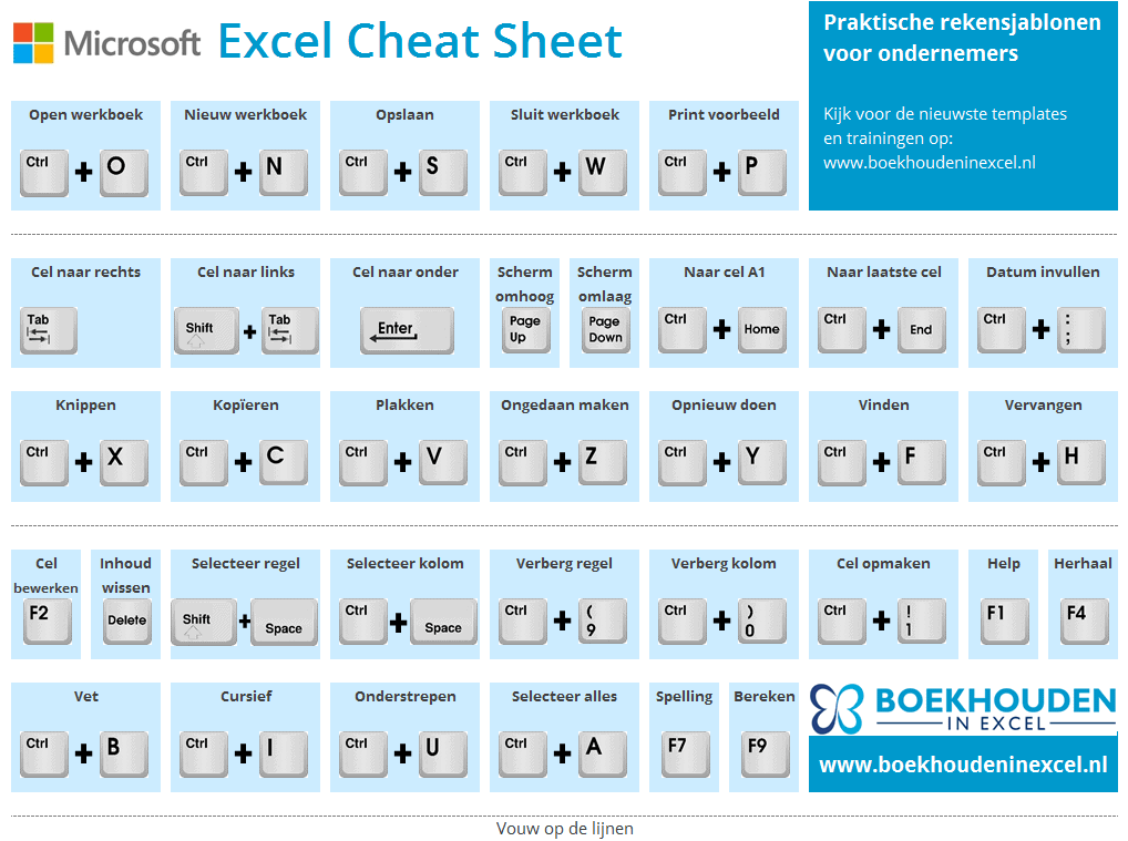Excel Cheat Sheet Gratis Download Boekhouden In Excel