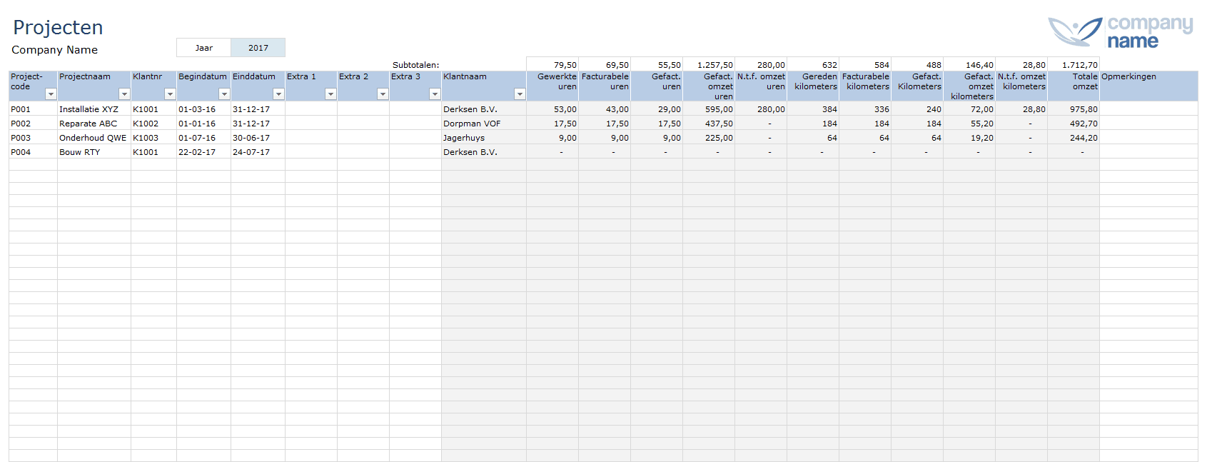 Urenregistratie in Excel voor ZZP'ers en andere ondernemers