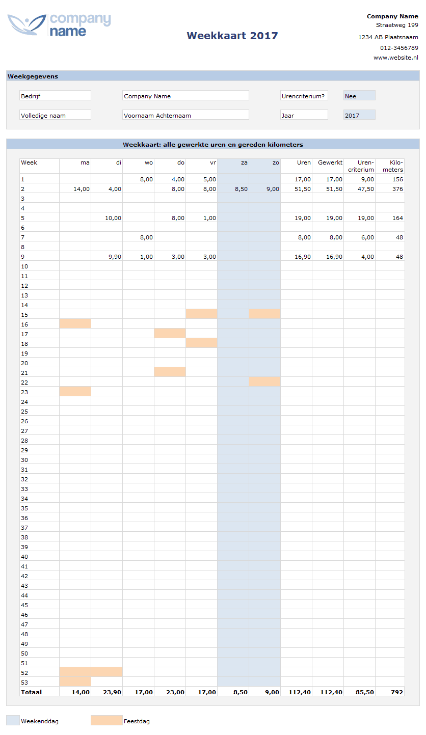 Urenregistratie in Excel voor ZZP'ers en andere ondernemers