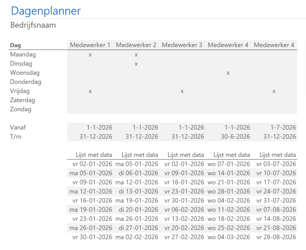 WiesWeg dagenplanner