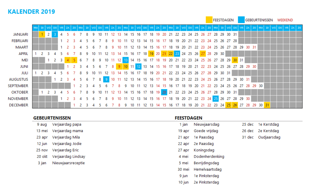 Maak snel en simpel een Excel kalender – kies uit 20 ontwerpen