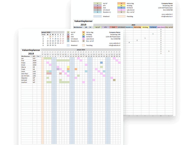 Vakantieplanner per maand simpel afwezigheid bijhouden in Excel