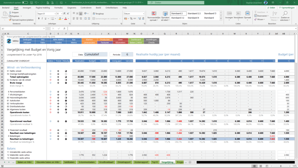 Vergelijking Boekhouden in Excel