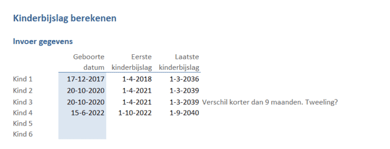 Kinderbijslag berekenen in Excel - hoeveel krijg je en wanneer?