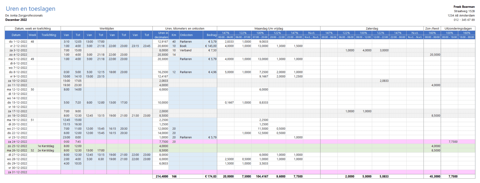 Onregelmatigheidstoeslag berekenen in Excel (ORT)