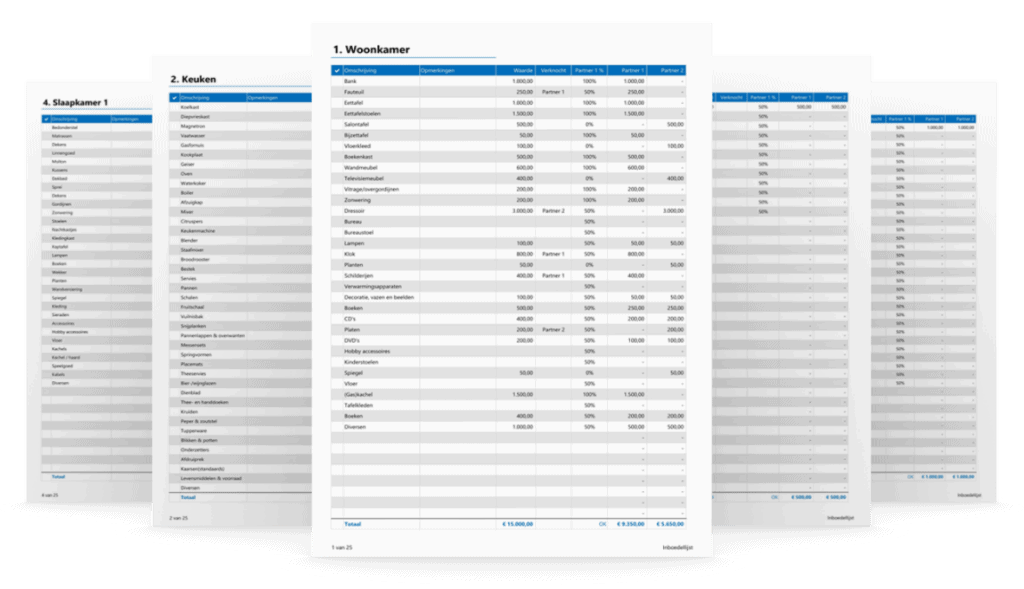 Boedelbeschrijving echtscheiding in Excel - Boekhouden in Excel