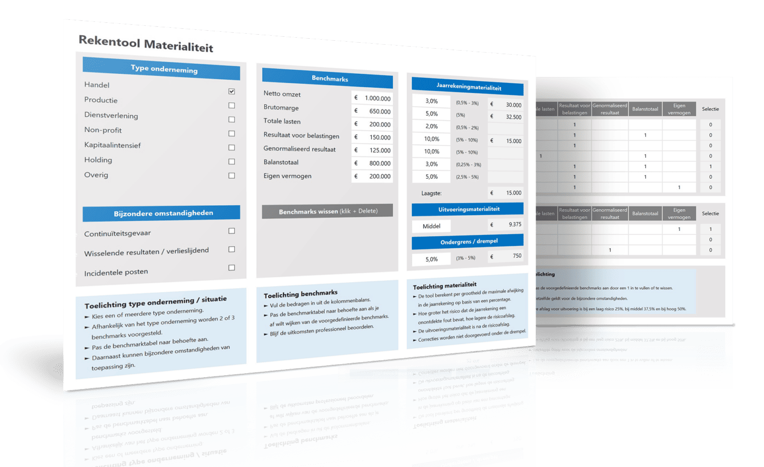 Rekentool Materialiteit - Boekhouden in Excel