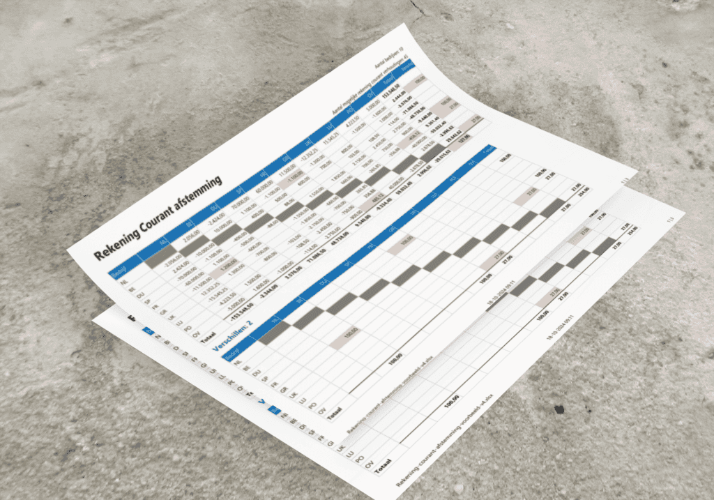 Rekening courant afstemming tussen bv's - simpel in Excel