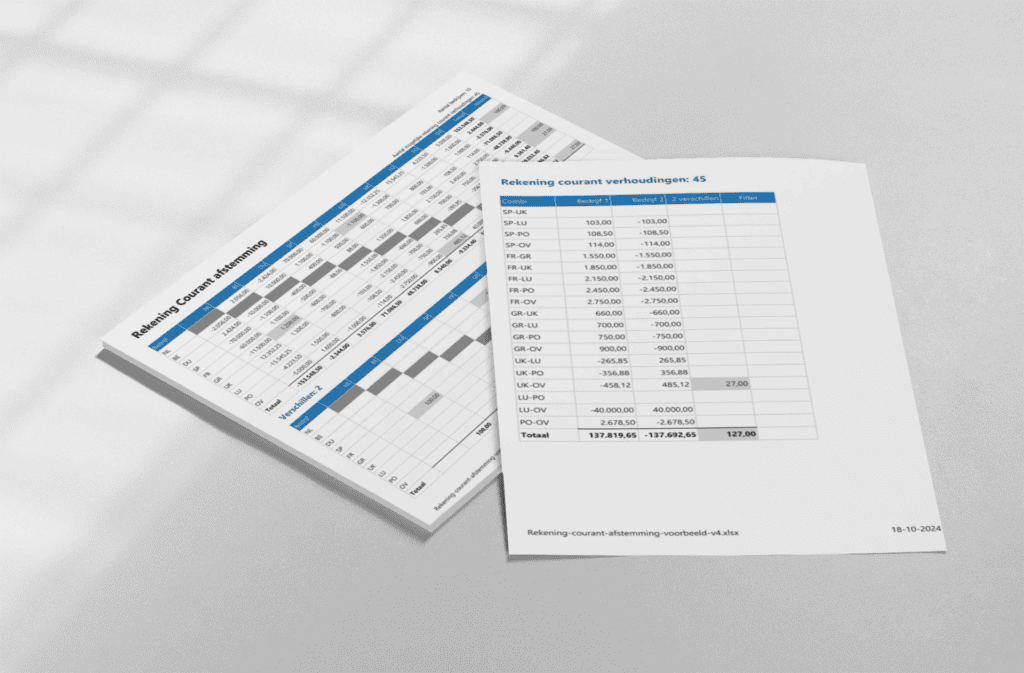 Rekening courant afstemming tussen bv's - simpel in Excel