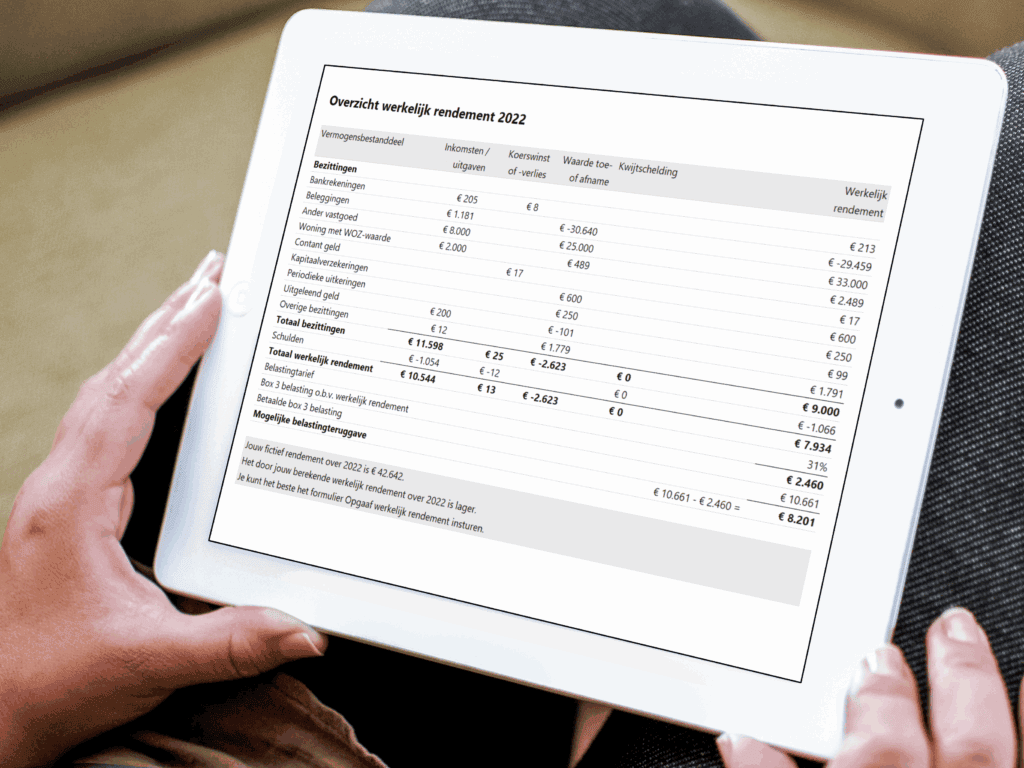 Tegenbewijsregeling werkelijk rendement berekenen Excel