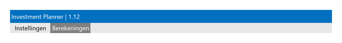 Menu van de Investmentplanner in Excel