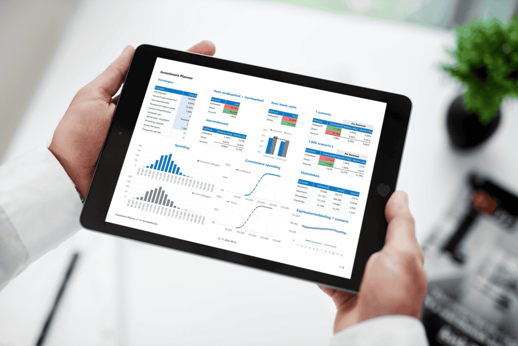 Investment Planner in Excel - Vergelijk gefaseerd en direct beleggen met 1.000 scenario’s