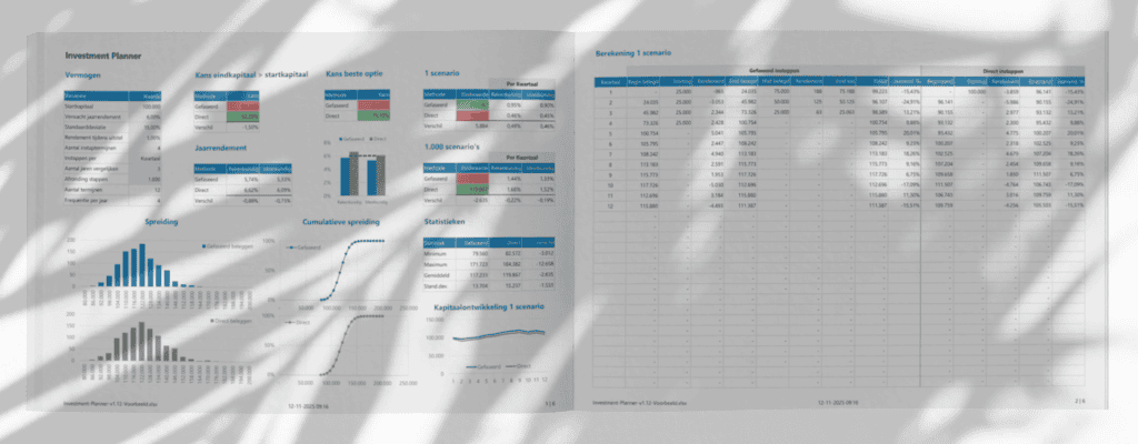 Investment Planner in Excel - Vergelijk gefaseerd en direct beleggen met 1.000 scenario’s