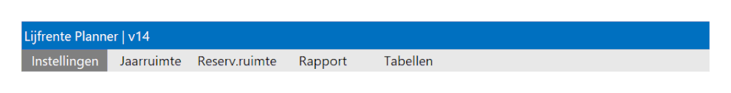 Lijfrente Planner in Excel Menu
