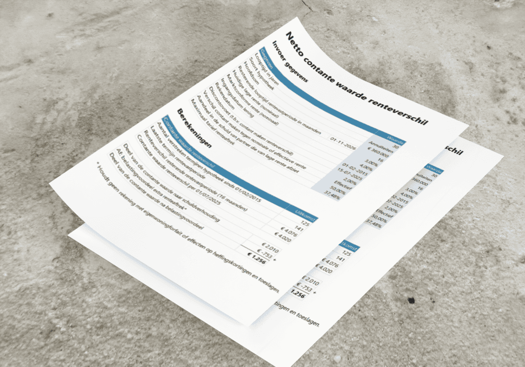 NCW renteverschil berekenen tussen twee hypotheken