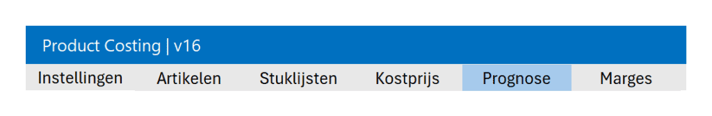 Navigeren via het menu in de product costing excel template