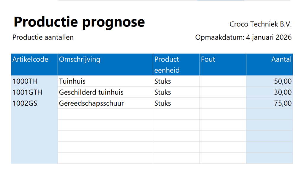 Product Costing Excel Template - prognose