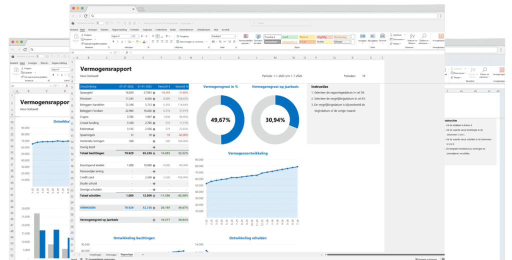 Voorbeeldschermen van Vermogensoverzicht in Excel