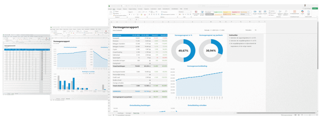 Voorbeeldschermen van Vermogensoverzicht in Excel