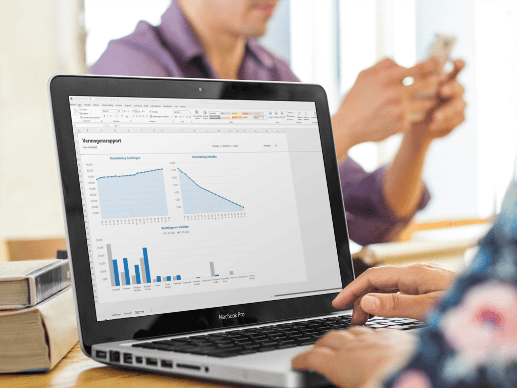 Vermogensoverzicht in Excel met bezittingen, schulden en vermogensgroei