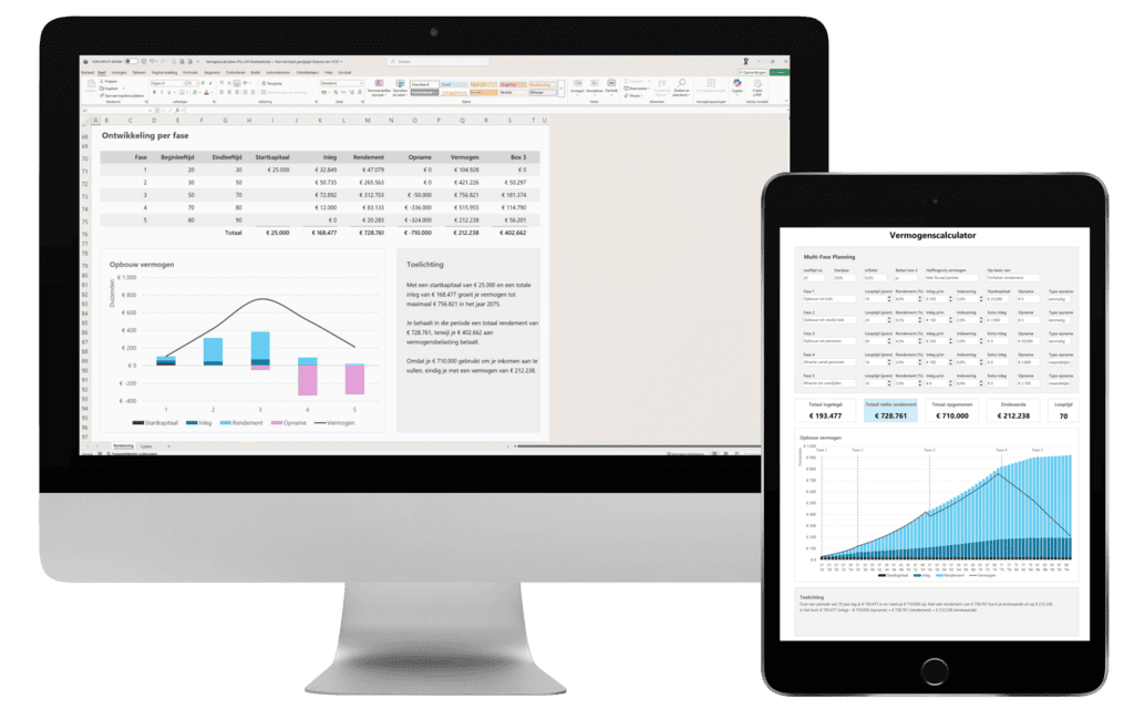 Vermogenscalculator in Excel - Pro met multi-fase vermogensplanning