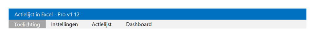 Actielijst in Excel - Pro - topmenu