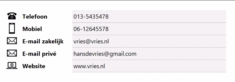 Velden wijzigen in contactpersonenbeheer
