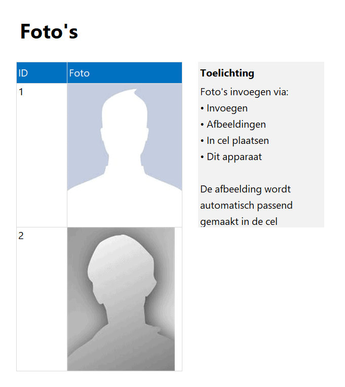 Contactpersonenbeheer in Excel - foto's toevoegen