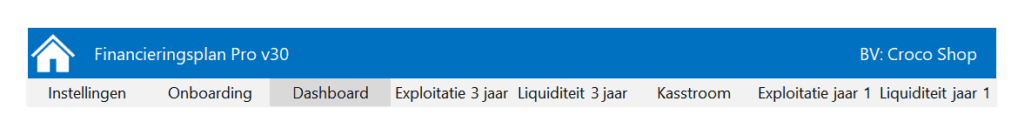 Financieringsplan Pro - topmenu